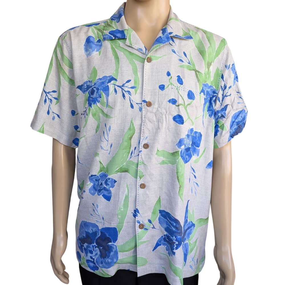 Tommy Bahama Blue and Green Floral Casual Shirt